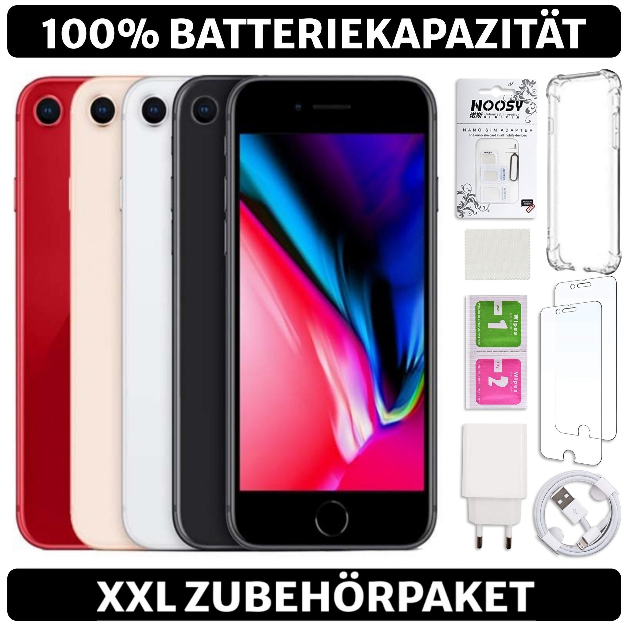 Apple iPhone 8 - 64 GB 256 GB - Schwarz Grau Rot Gold Silber - 100% Batterie - Refurb.Kings