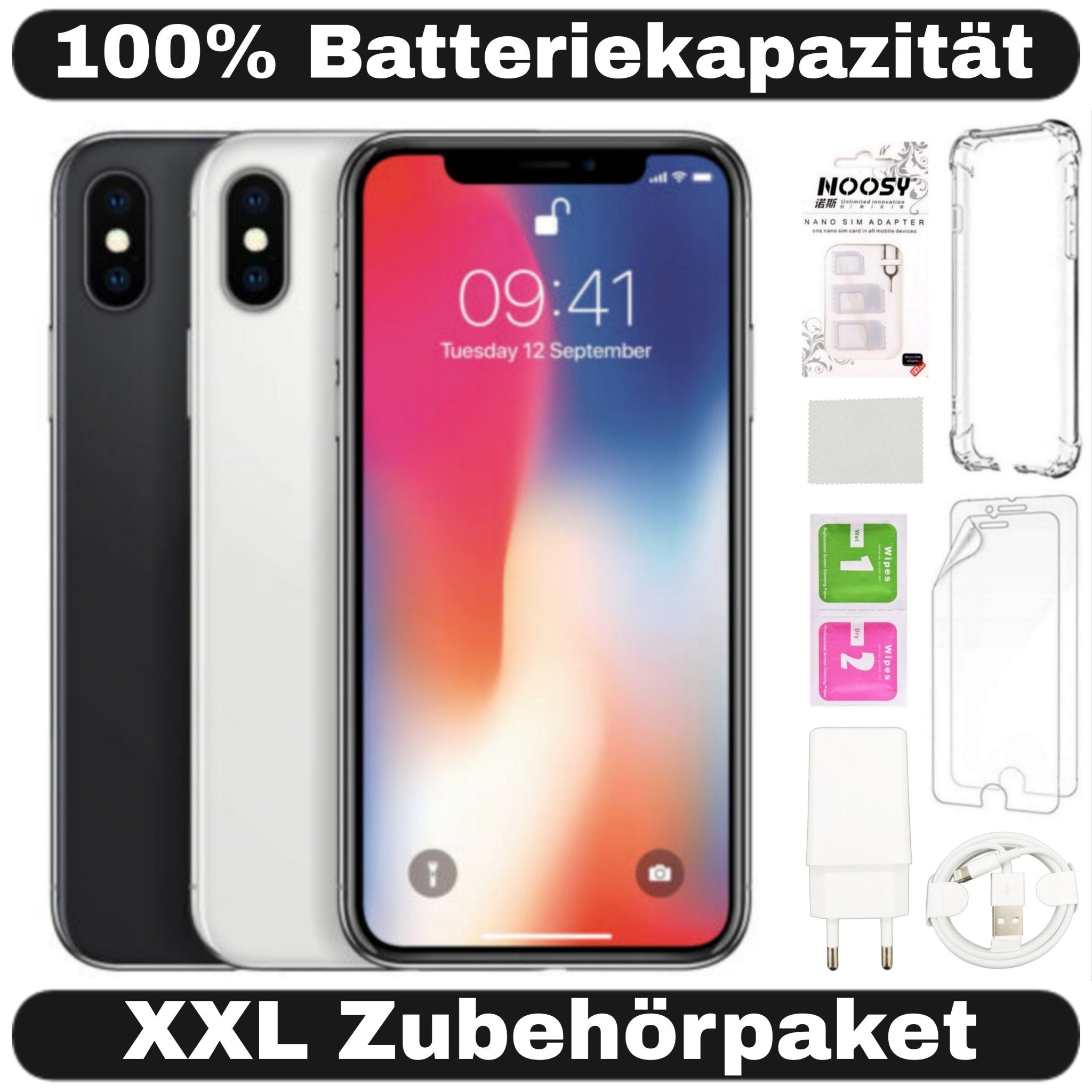 Apple iPhone X 10 - 64 256 GB - Grau Silber - 100% Batterie - Refurb.Kings