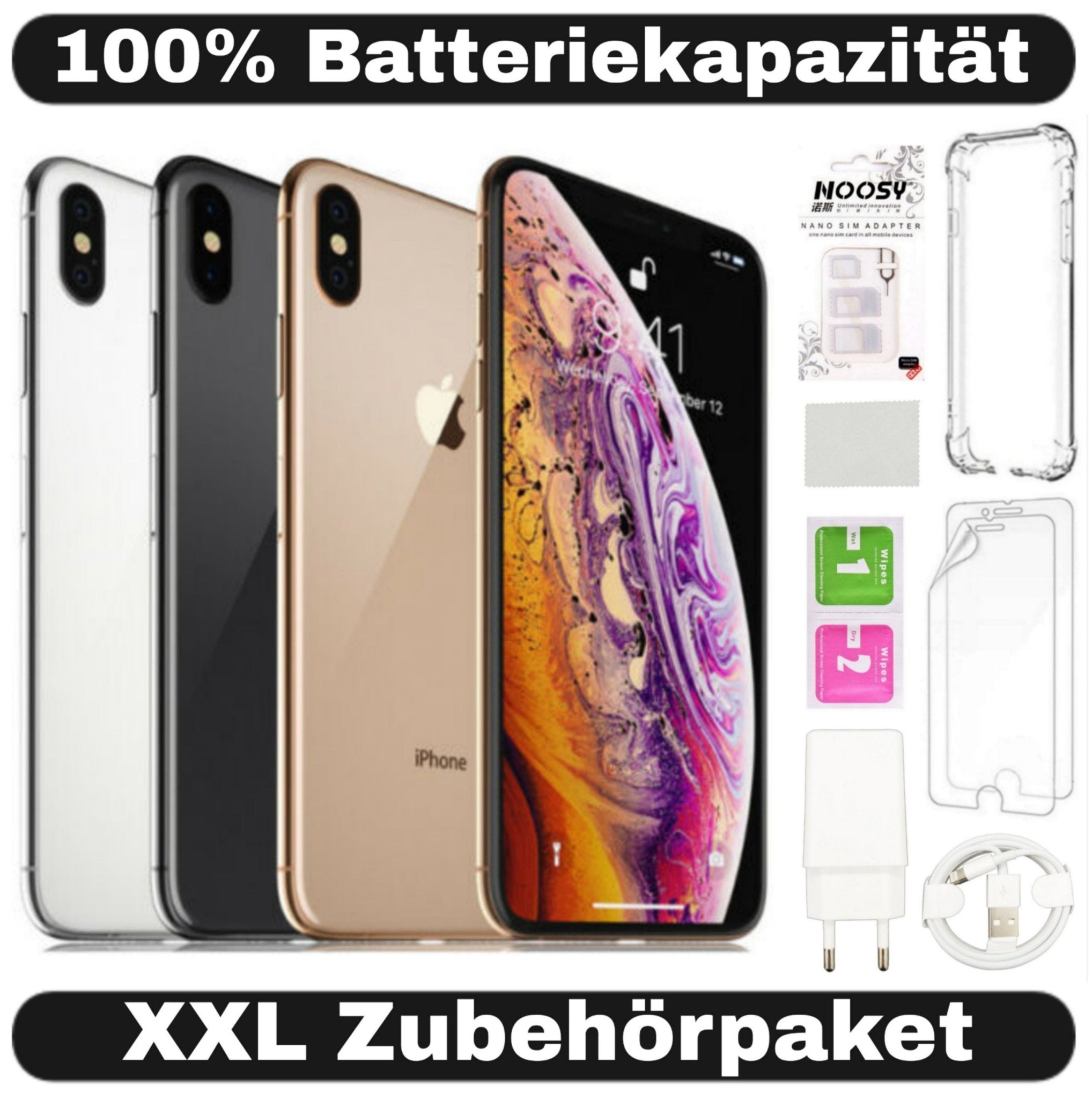 Apple iPhone XS - 64 256 512 GB - Schwarz Spacegrau Silber Gold - 100% Batterie - Refurb.Kings